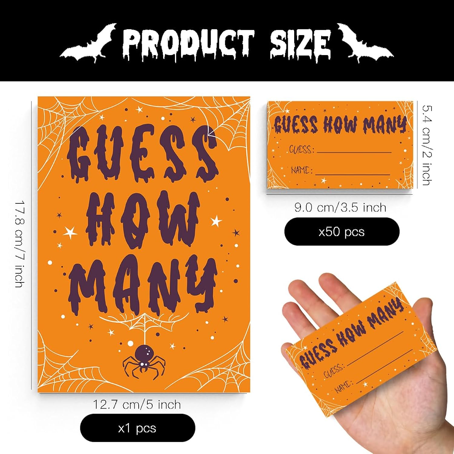 Halloween Games - How Many Games, 1 Game Sign + 50 Guessing Cards, Halloween Party Game And Activity For Halloween Baby Shower, Halloween Party Decorations Wsj02