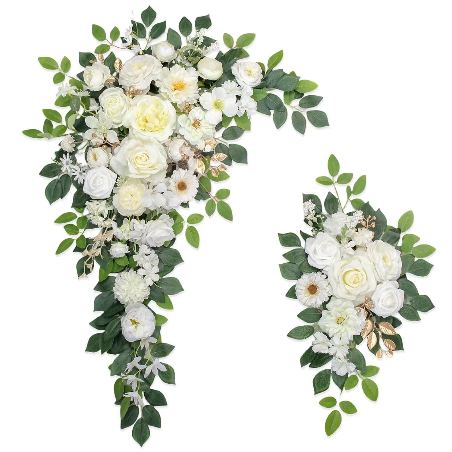 Wedding Arch Flowers,Artificial Flower Arch Decor,2Pcs Artificial Flower Arrangement For Wedding Decor Reception Backdrop Floral Decorations (White)