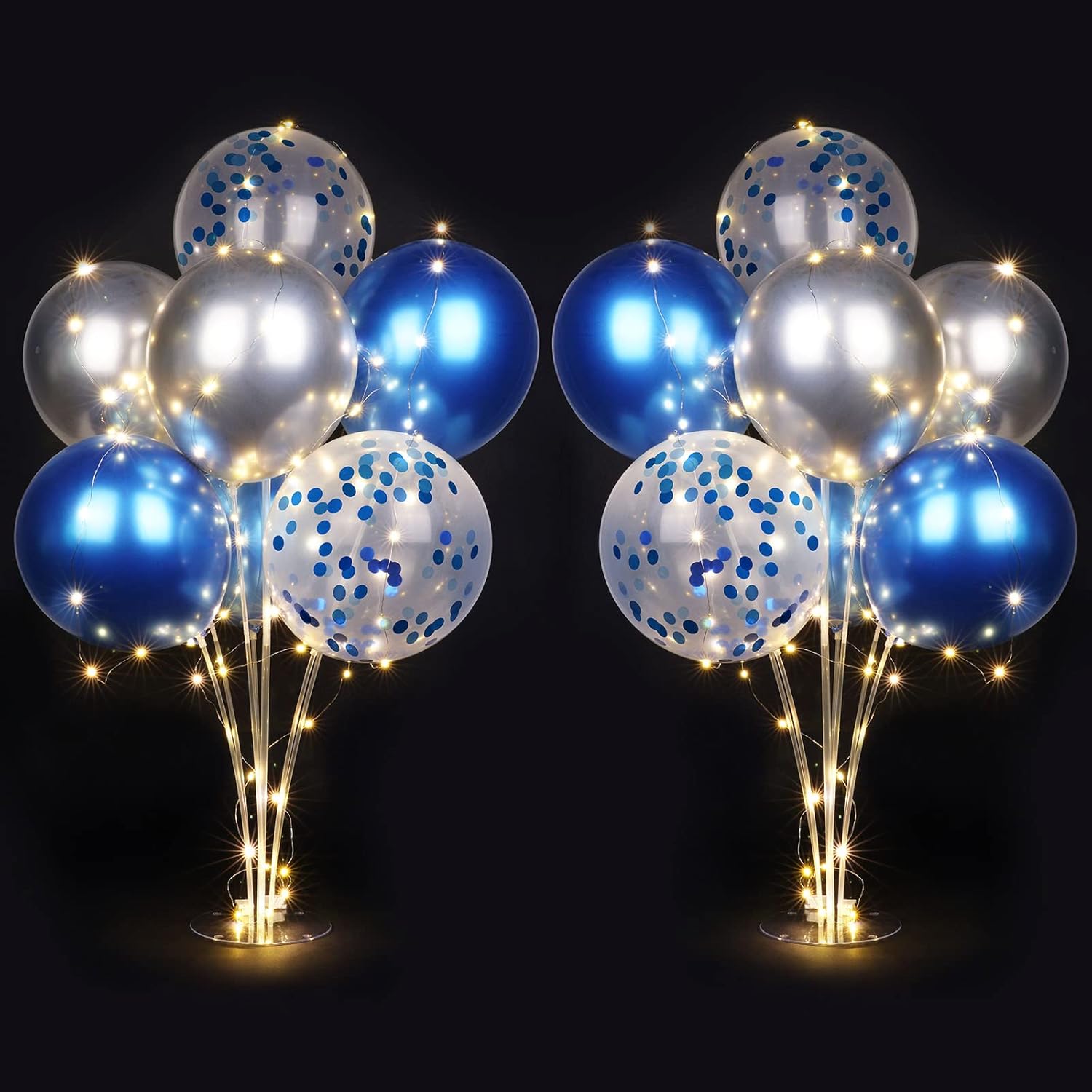 2 Set Table Balloon Stand Kit With Lights, Balloon Centerpieces For Tables Include 16 Latex Confetti Balloons, Christmas Centerpieces Tables Decorations For Birthday, Weddings, Anniversary