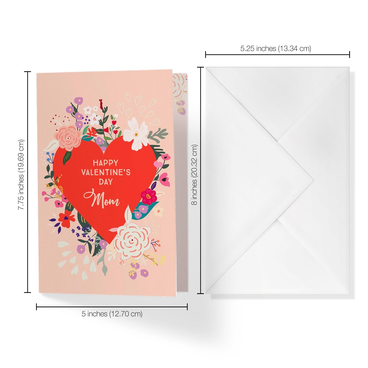 Valentine'S Day Card For Mom | Flowers In Heart | Eco-Friendly Paper | 5'X7.5' | Single Card + Envelope | Women Owned Small Business Made In Usa