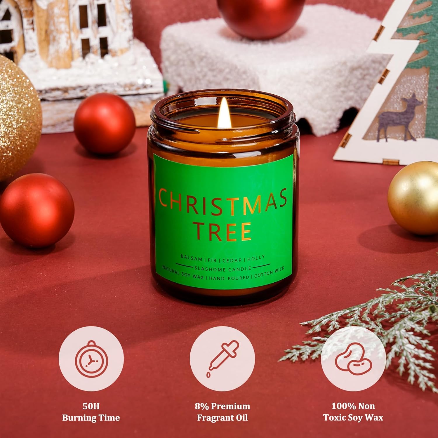 Christmas Candle Gift Set, 4 Pack 7 Oz Soy Scented Candles For Home, Holiday & Birthday Gift For Women & Men, Includes Christmas Tree, Cookies, Spices & Apple Cider, Winter Holiday Home Decor