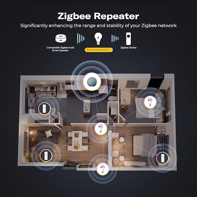 Zigbee Smart Color Bulb 4 Pack A19 RGBCW 800LM 2700K-6500K SmartThings Home Assistant Compatible