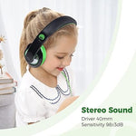 Comfort Kids Headphones, Lightweight, Wired 3.5mm, Over-Ear, Black/Green