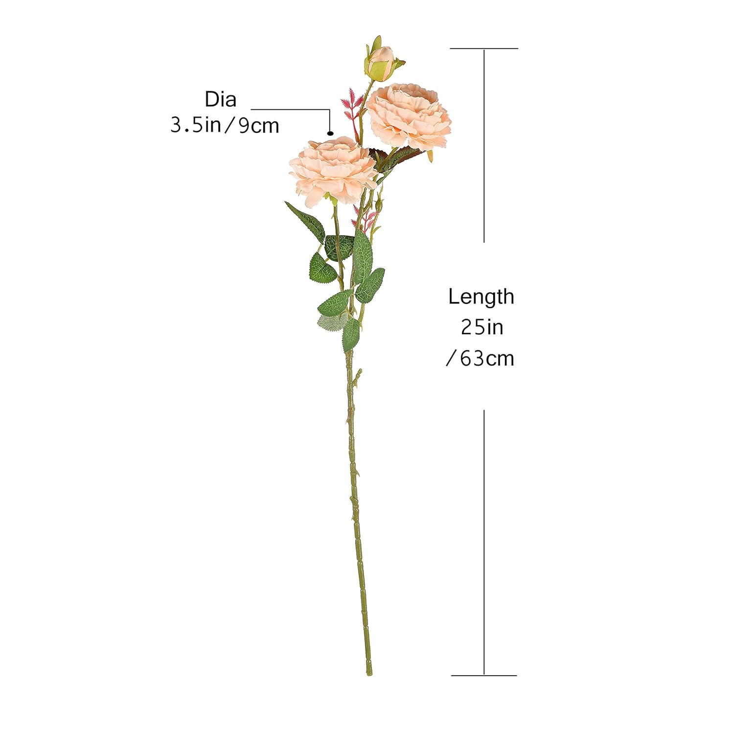 Faux English Cabbage Rose 4 Branch 12 Stems Bundle Mixed Blooms & Buds Spays In Peach Pink, Artificial Silk Flowers & Fake Greenery, Indoor Outdoor Wedding Home Decor