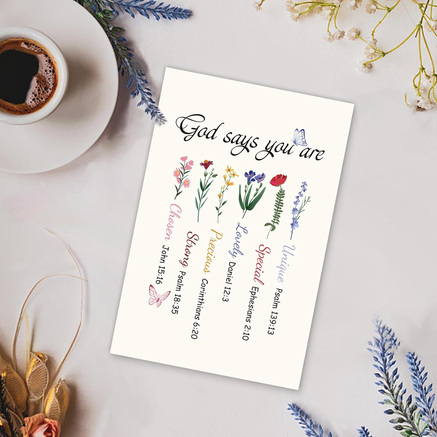 Christian Encouragement Card For Women Her, Inspirational Bible Verse Card With Floral, Christian Gift For Birthday, Graduation, Faith Milestones & Church Fellowship Occasions