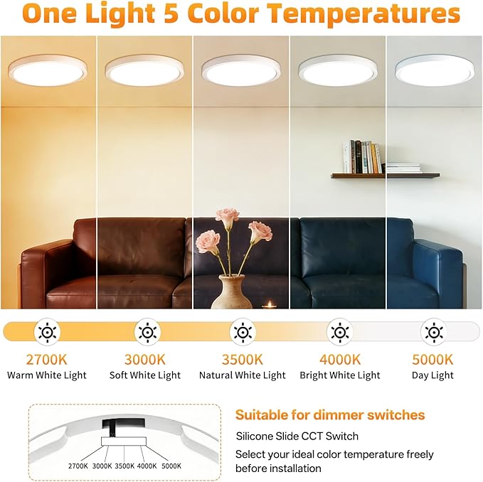 16 Inch Ultra Slim LED Ceiling Light 3400LM 5CCT Dimmable Flush Mount Fixture