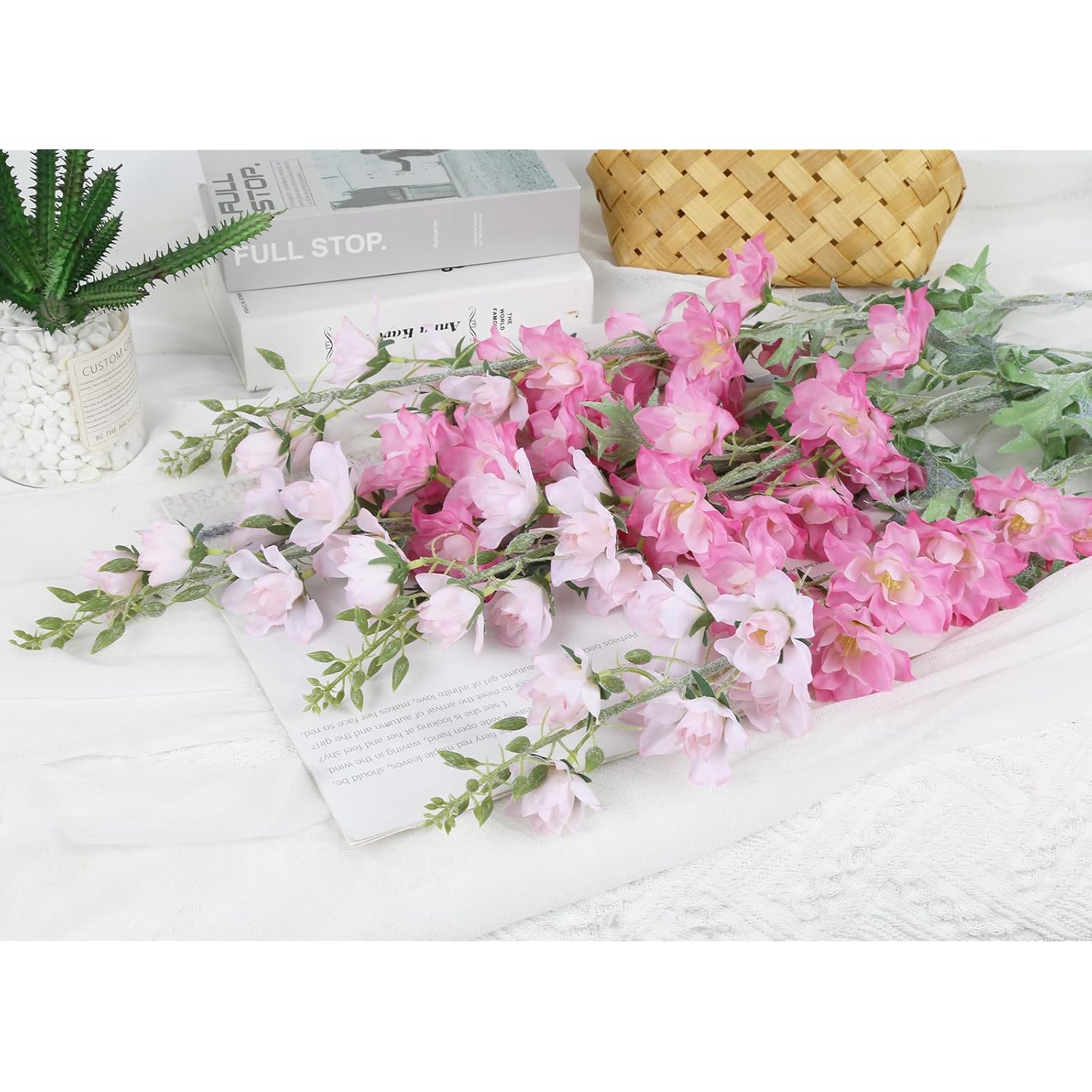 37" Pink Delphinium Artificial Flowers 5Pcs Real Look Flocked Faux Delphinium Flowers With Fuzz Long Stem Silk Larkspur Snapdragon For Wedding & Home Decor(Pink)