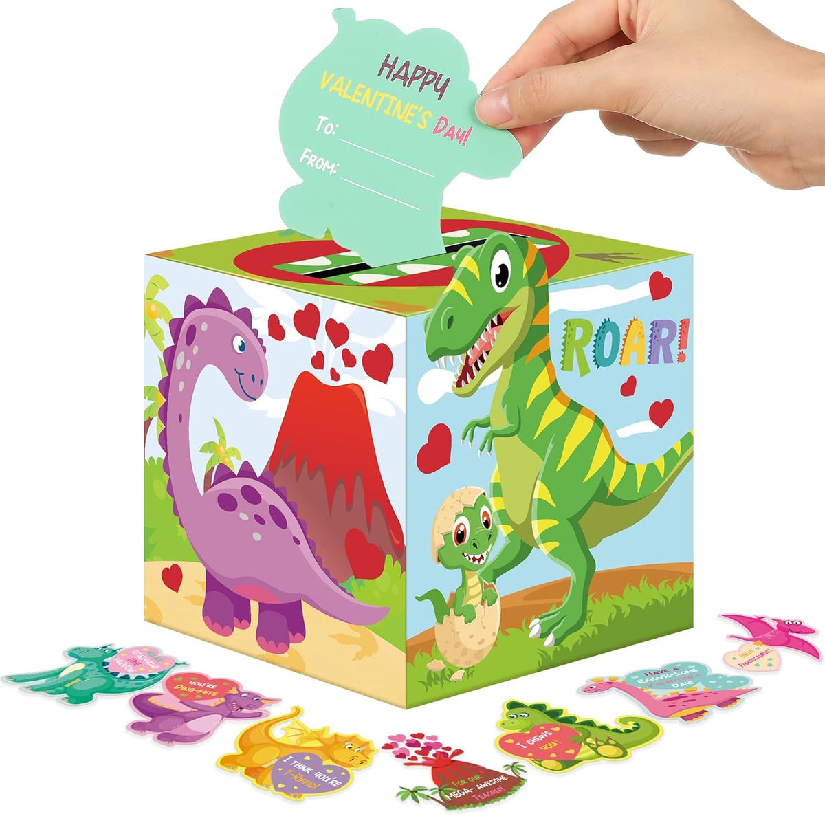 36 Pieces Valentine‘S Day Cards For Kids Dinosaur Valentine‘S Day Boxs For Boys Dinosaur Valentine‘S Day Cards And Valentine Mailbox For Classroom Exchange Party Supplies