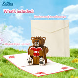 3D Pop-Up Greeting Card, Teddy Bear Holding Heart Design, Includes Premium Envelope, Perfect For Birthdays, Anniversaries, Love Notes, Or Special Occasions