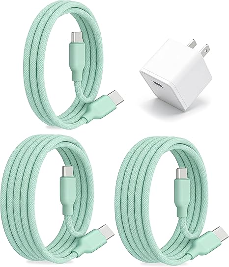 30W USB C Fast Charger PD PPS Wall Charger with 3 Pack Cables Portable Travel Adapter Green