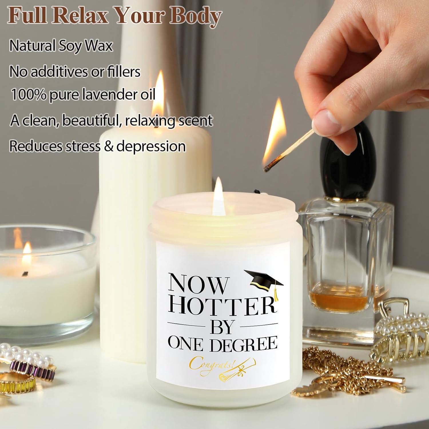 Graduation Gifts For Women & Men - Handmade Lavender Soy Wax Candle (7Oz), Thoughtful Graduation Gift For College, Phd, Masters Degree