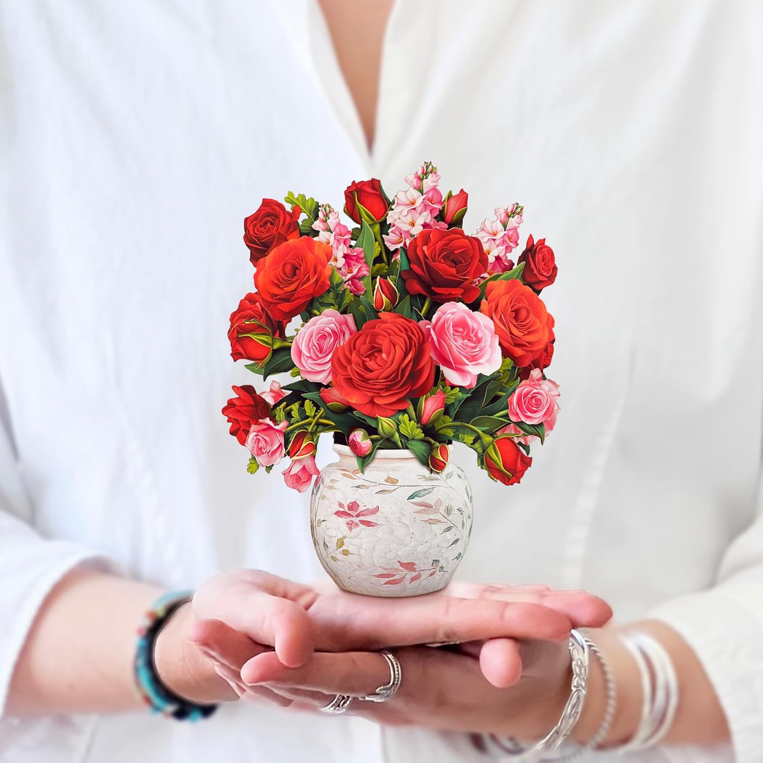 Pop Up Cards, Mini Blooming Roses, 6 Inch Mini Sized Forever Flower Bouquet 3D Popup Greeting Cards, Valentine'S Day, Anniversary Card, Blank Notecard & Envelope
