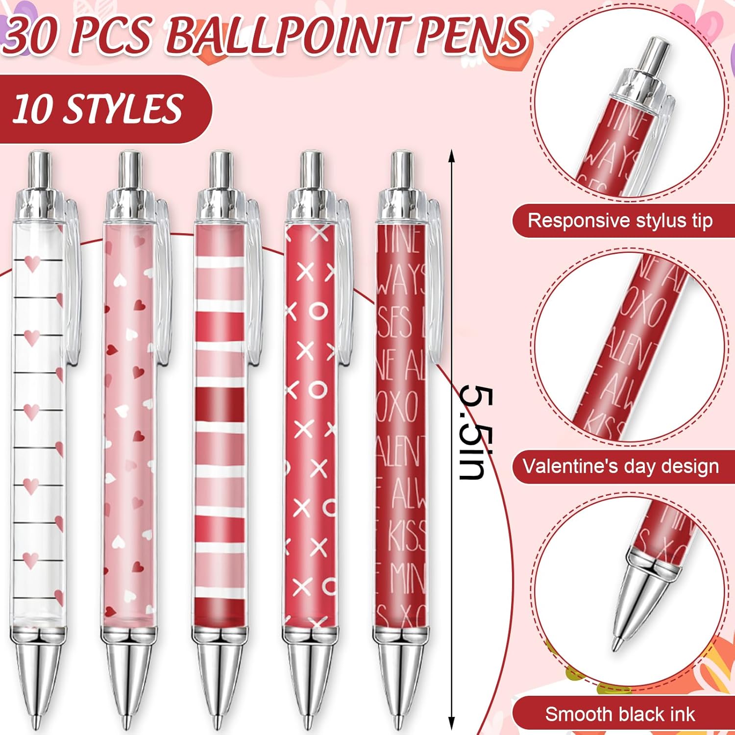 60Pcs Valentine'S Day Stationery Set Pink Red White Heart Sticky Note Pads With Love Heart Ballpoint Writing Pens For Home Office Classroom Party Favors Supplies