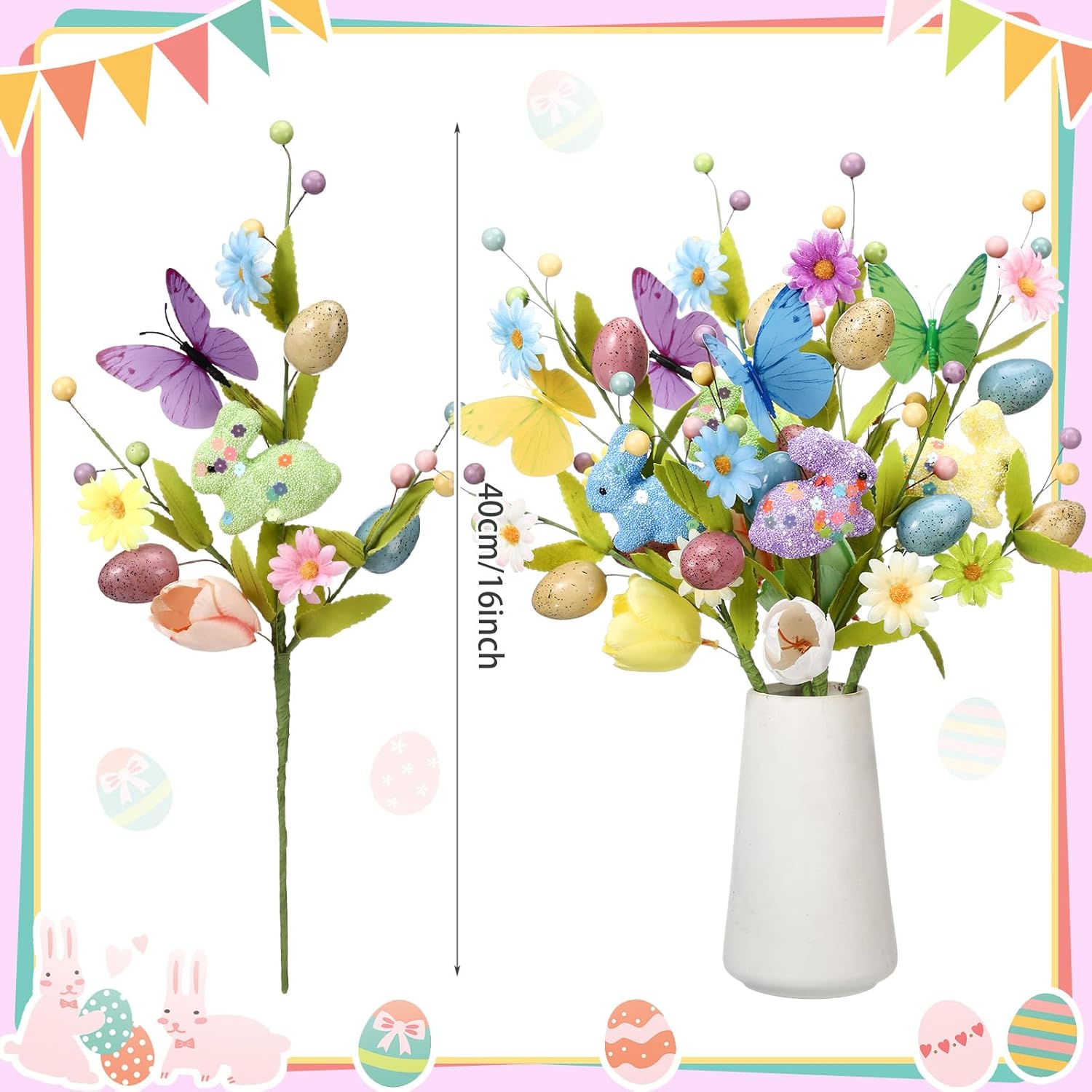 8 Pack Artificial Easter Egg Stems16 Inch Berry Picks Berry Stems With Easter Eggs For Home Centerpiece Decor Celebration (Rabbit)