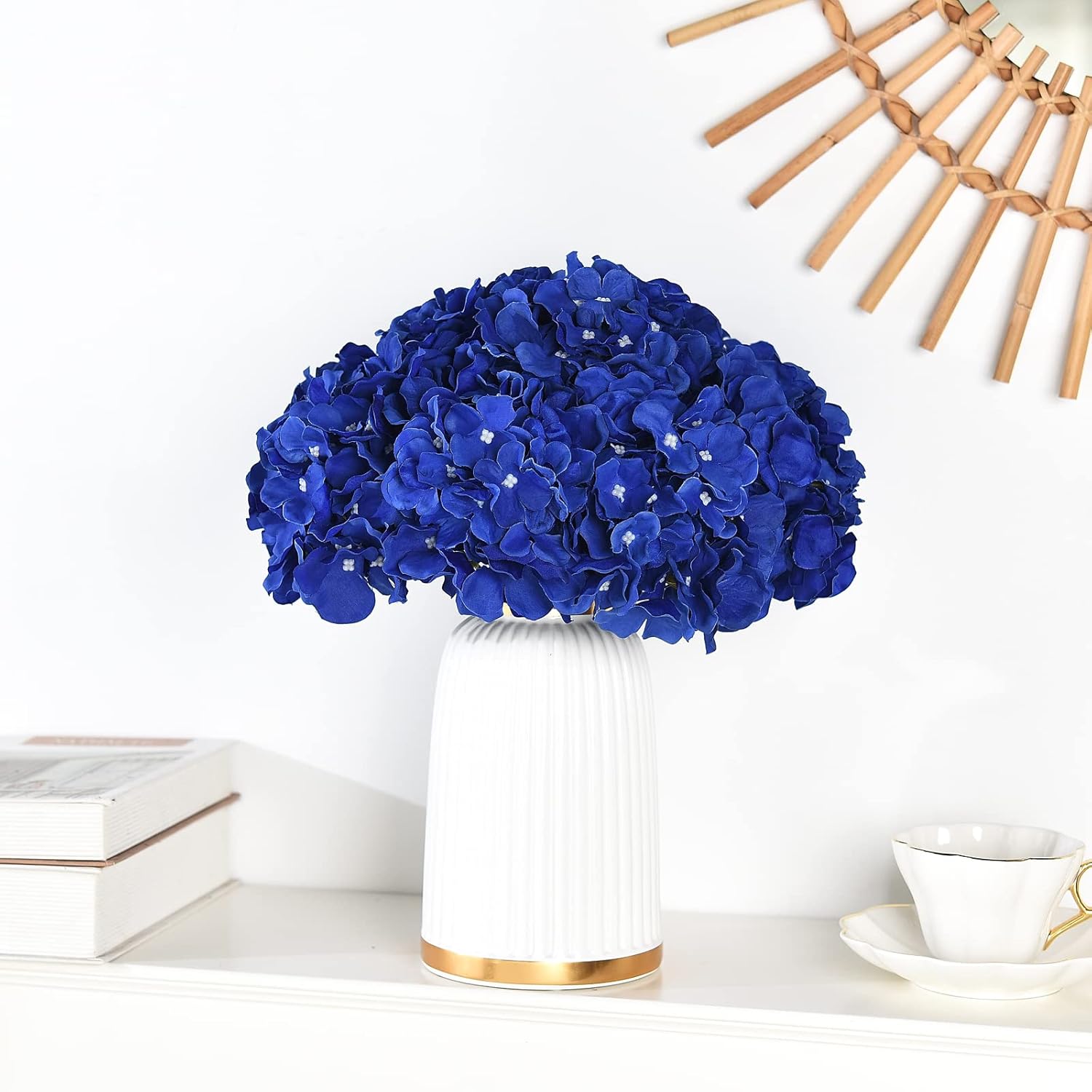 10Pcs Silk Hydrangea Heads With Stems Artificial Flowers For Wedding Party Home Decor (Royal Blue)