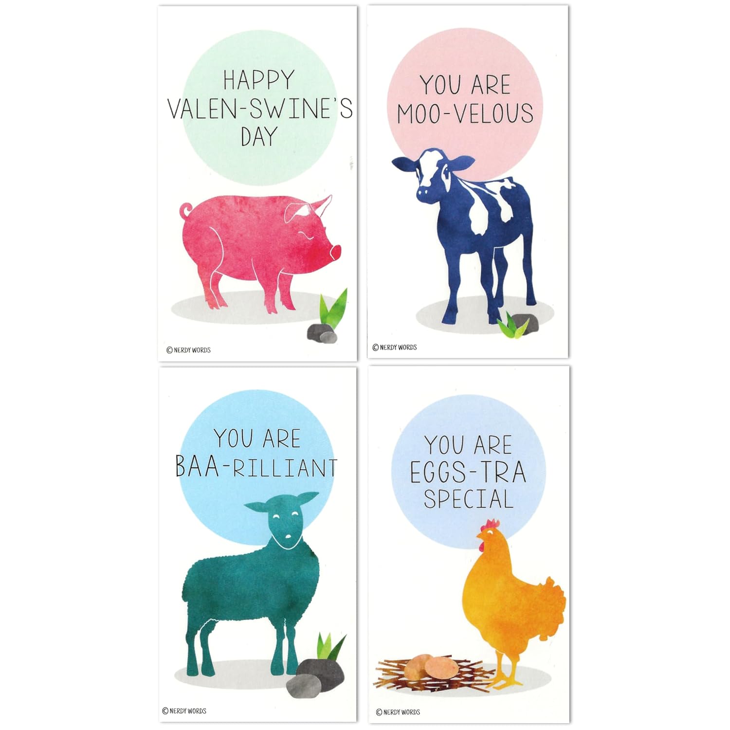 Mini Pig Sheep Cow Chicken Farm Animal Valentines (Wallet-Sized Cards With Tiny Envelopes) For Valentine'S Day (Set Of 32)