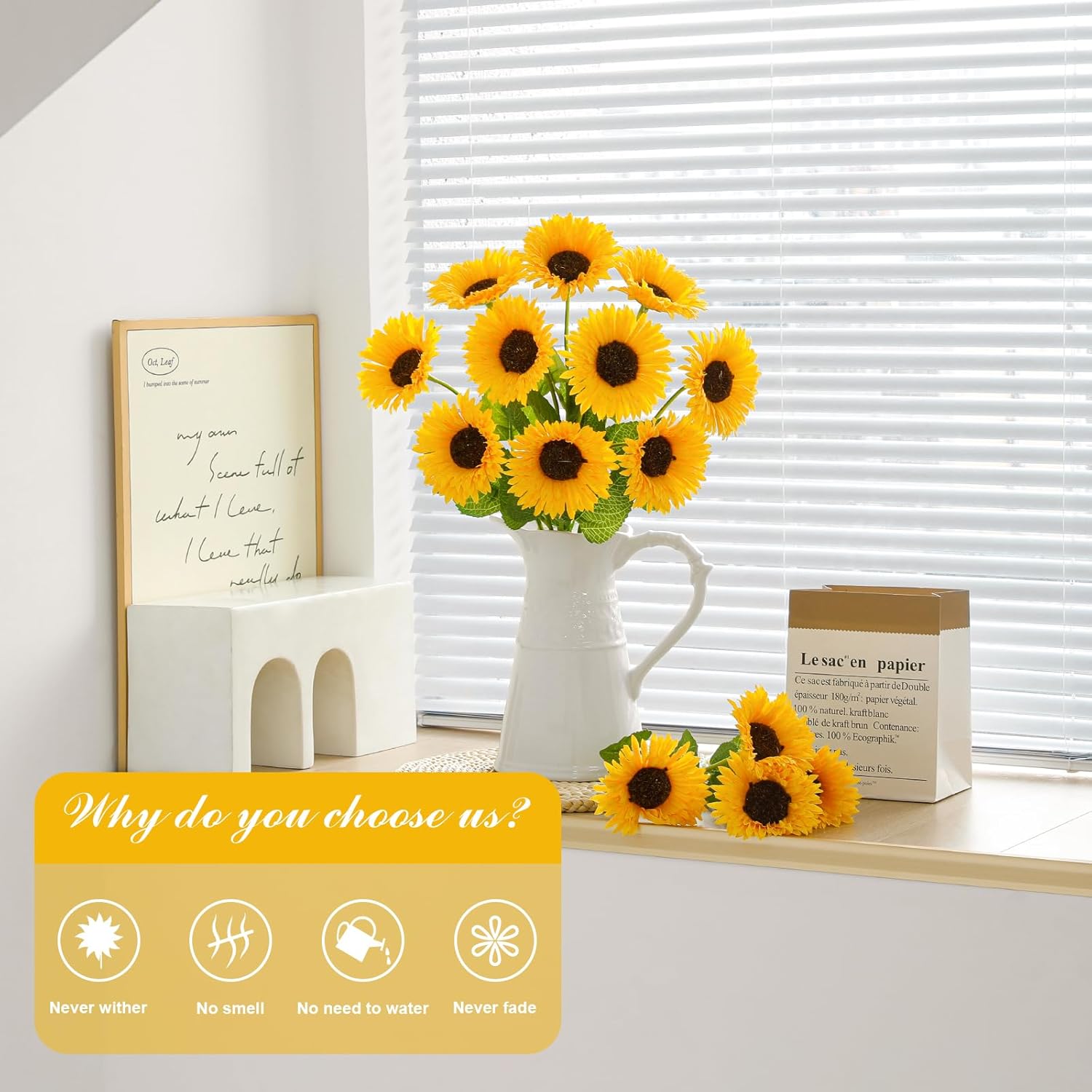 10Pcs Artificial Sunflower With Stems – Single Long Stem Silk Sunflower, Lifelike Yellow Fake Sunflower For Vase Diy Bouquet Wedding Centerpieces Party Garden Home Décor
