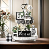 Tiered Tray Decor Set For Rustic Home Country Kitchen Dining Room Living Room Table Decorations Farmhouse Modern White And Black Tray Decorative With Wooden Beads And Board (No Tray)