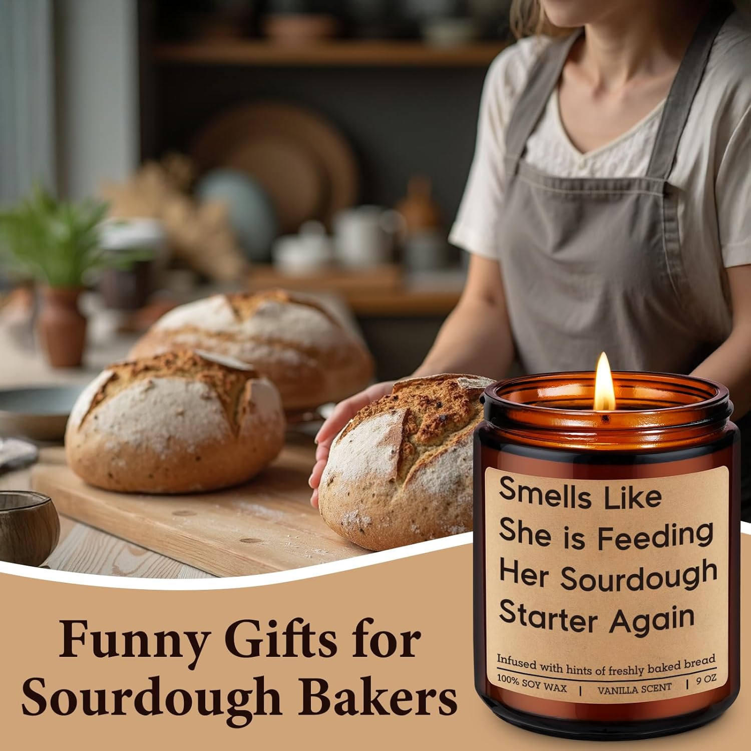 Candle, Gifts For Sourdough Bakers, Sourdough Gifts For Women, Starter, Sour Dough Bread Baking Making Presents For Bread Baker Lover, Funny Valentines Birthday Idea For Friend Sister Wife Her