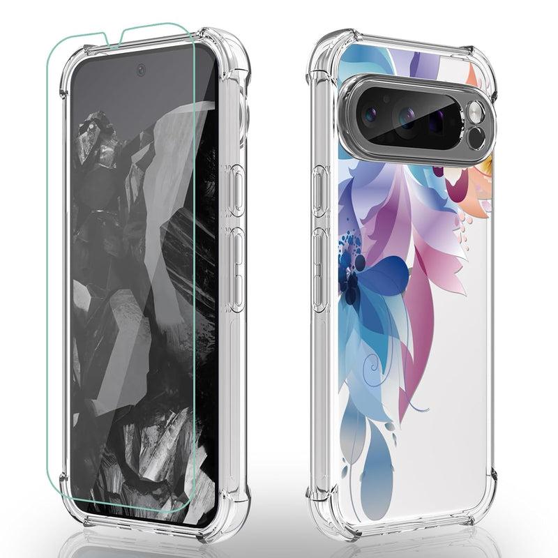 Pixel 9 Pro XL Case, Floral, Flexible TPU, Screen Protector, Colorful Design