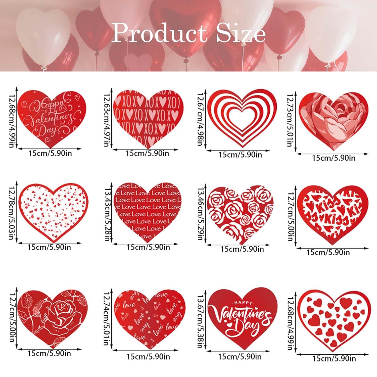 Happy Valentine'S Day Decorations 12Pcs - Heart Hanging Ornaments With Rose & Kiss Me Phrases, Xoxo Red Heart Swirl Spiral Garland For Valentine'S Party, Home, Wedding Decor