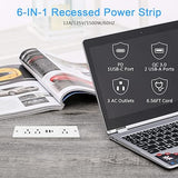 Recessed Power Strip USB C 20W Flush Mount Outlet 3 Outlets 3 USB 6FT Flat Cord White