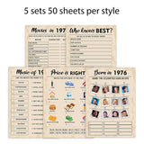 50Th Birthday Party Games, Born In 1976 Games Bundle, Set Of 5 Activities For 10 Guests, Birthday Party Supplies For Adults, Pack Of 50 Cards