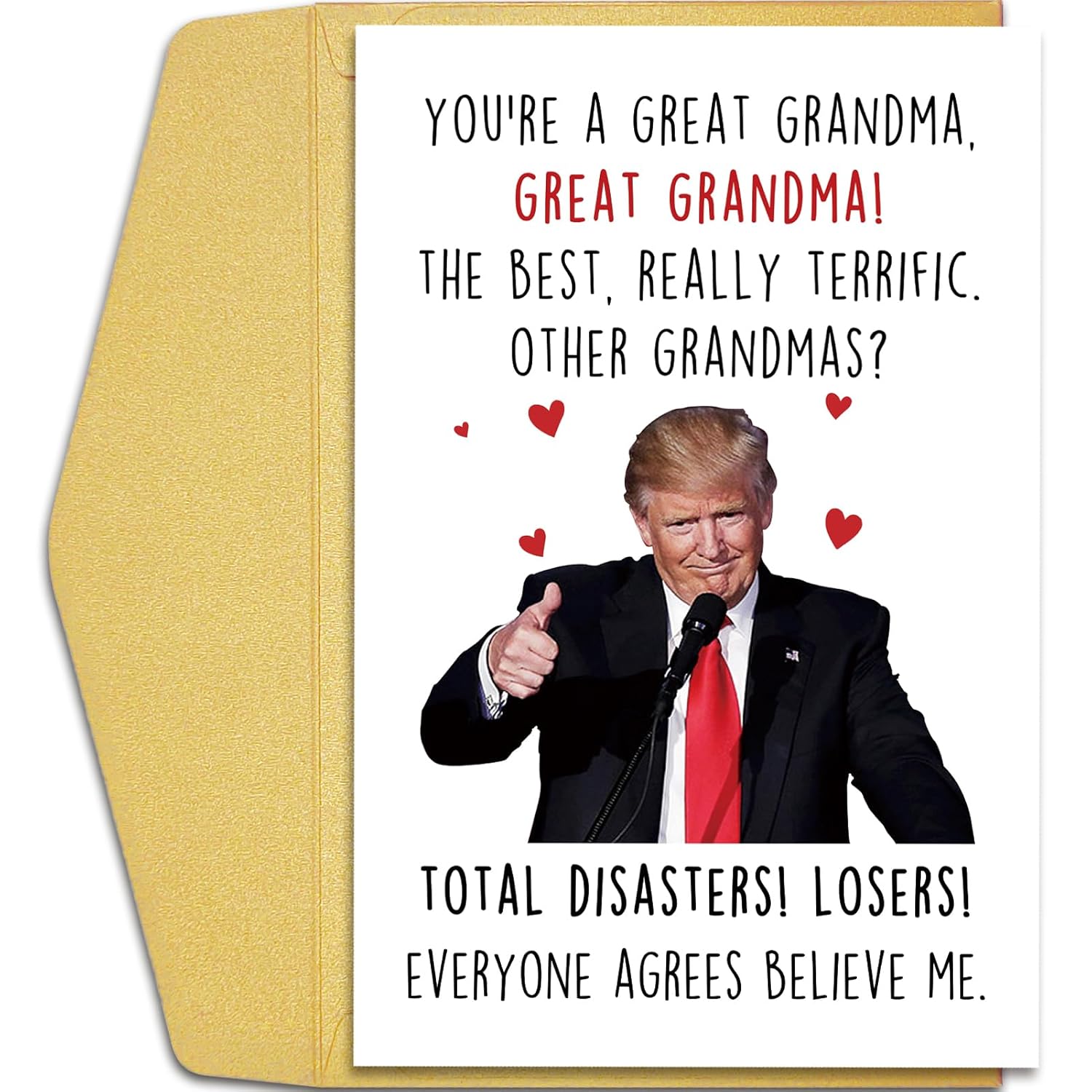Funny Trump-Themed Birthday Card For Grandma, Grandmother Birthday Card Gift From Granddaughter Grandson, Donald Grandmas Mother'S Day Cards Gifts, Grandmother Christmas Gifts, You Are A Great Grandma Cards