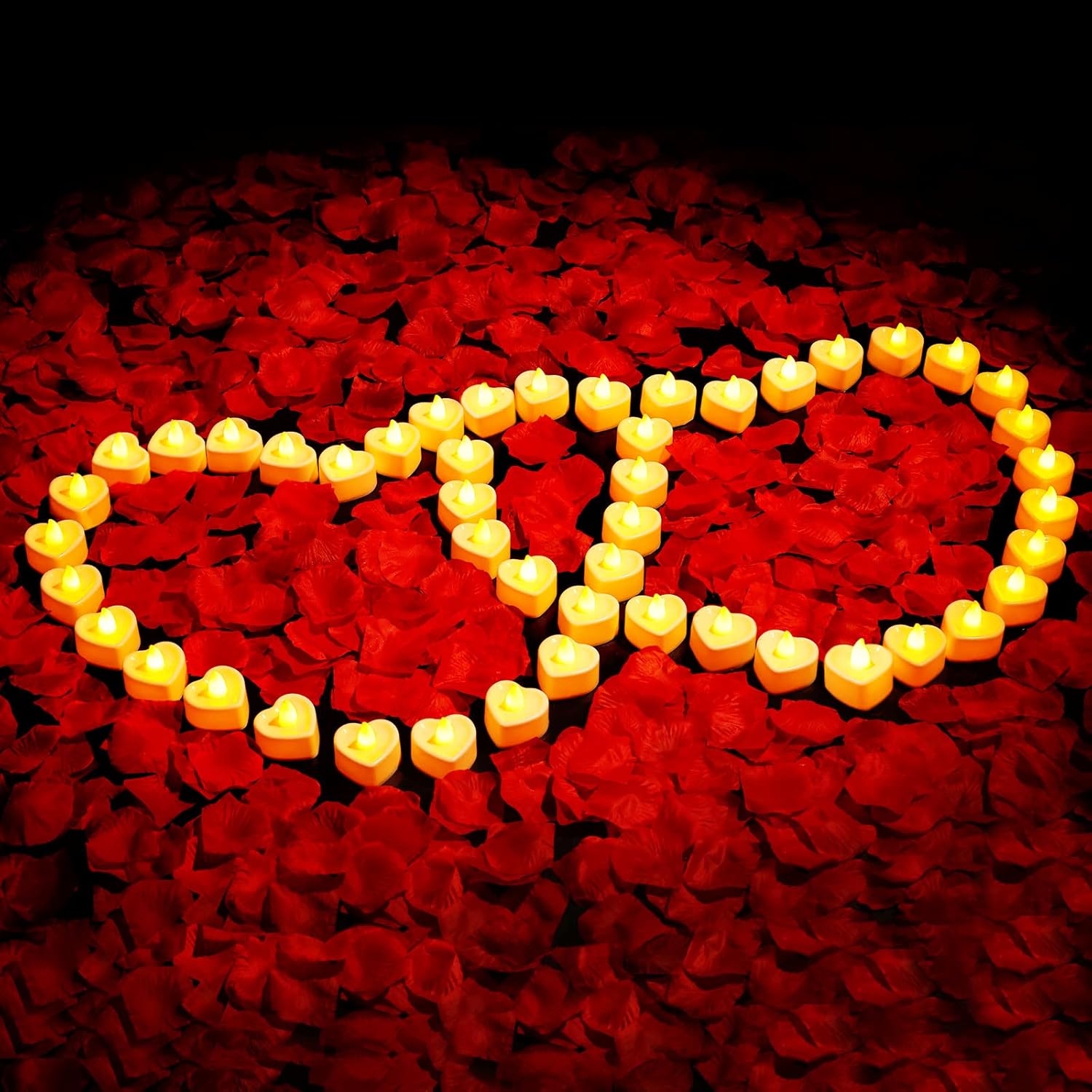 3000 Pcs Artificial Rose Petals With 48 Pcs Heart Flameless Candles Battery Led Tea Lights Candles Set Valentine'S Day Wedding Anniversary Decoration