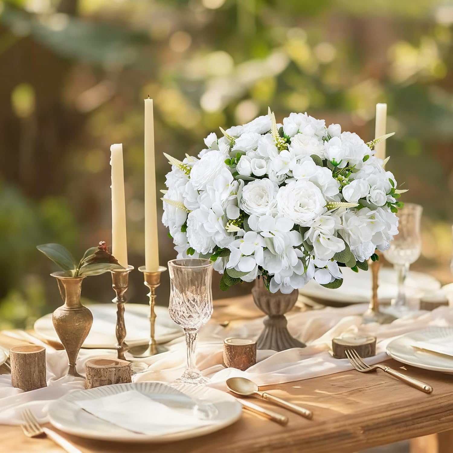 10 Bundles Artificial Peonies, White Hydrangea Artificial Flowers Silk Flowers For Indoor Home Decor Bedroom Kitchen Office Wedding Table Centerpieces