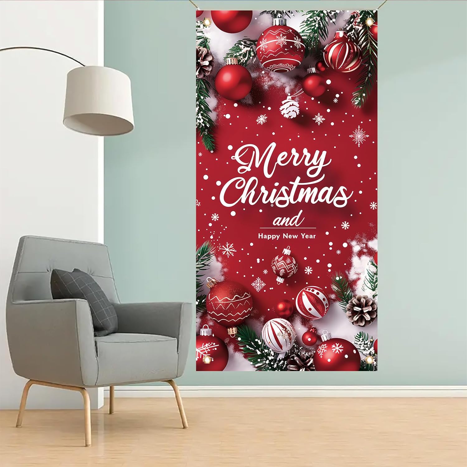 Merry Christmas Door Banner 35X71 Inch Red Christmas Front Door Cover With Snowflakes And Lettering For Xmas Winter Seasonal Holiday Party Porch Wall Hanging New Year Entryway Decoration