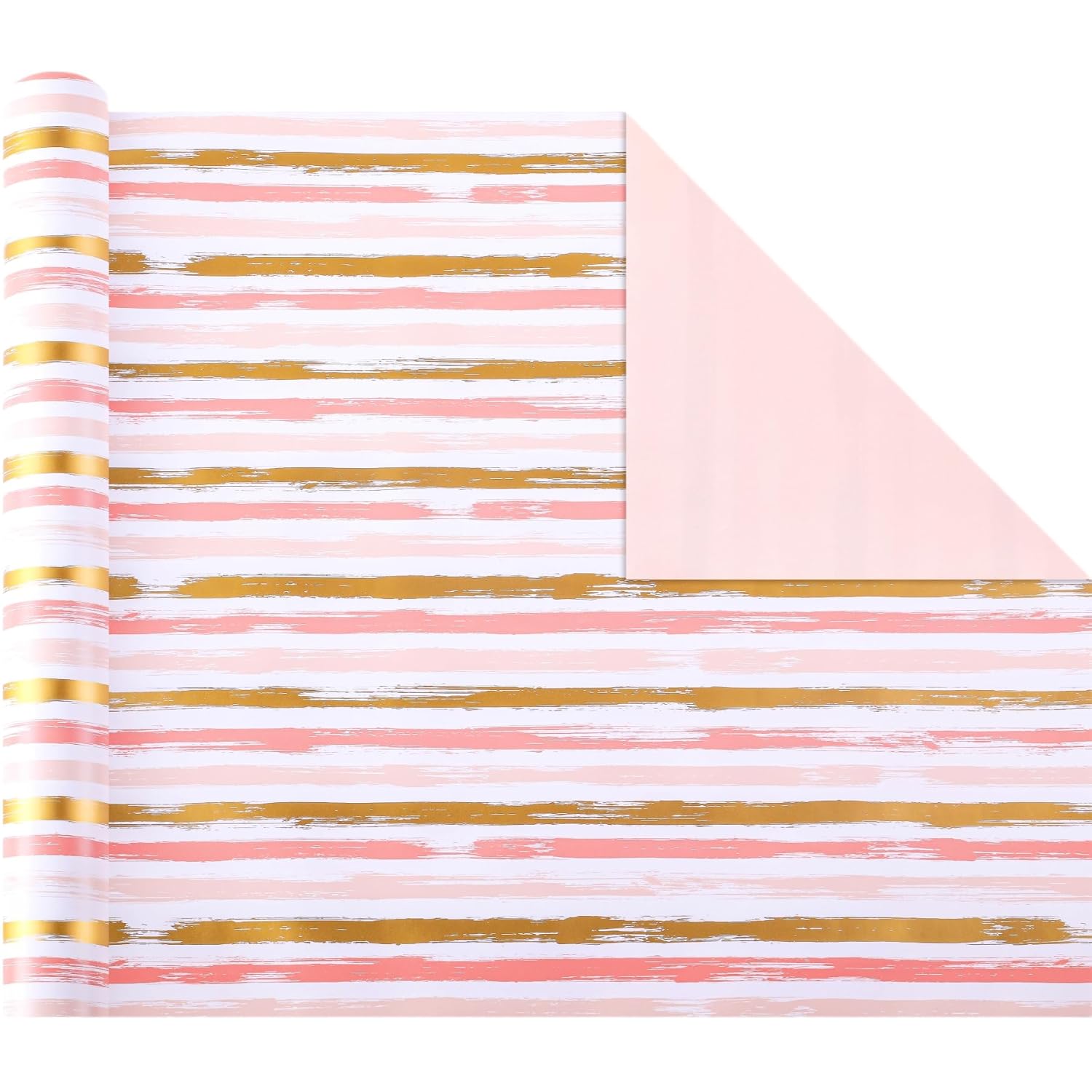 Birthday Gift Wrapping Paper Roll - Pink Golden White Design - 17 Inch X 32.8 Feet - Gift Wrap For Baby Shower, Wedding, Bridal, Birthday Party, Valentines Day