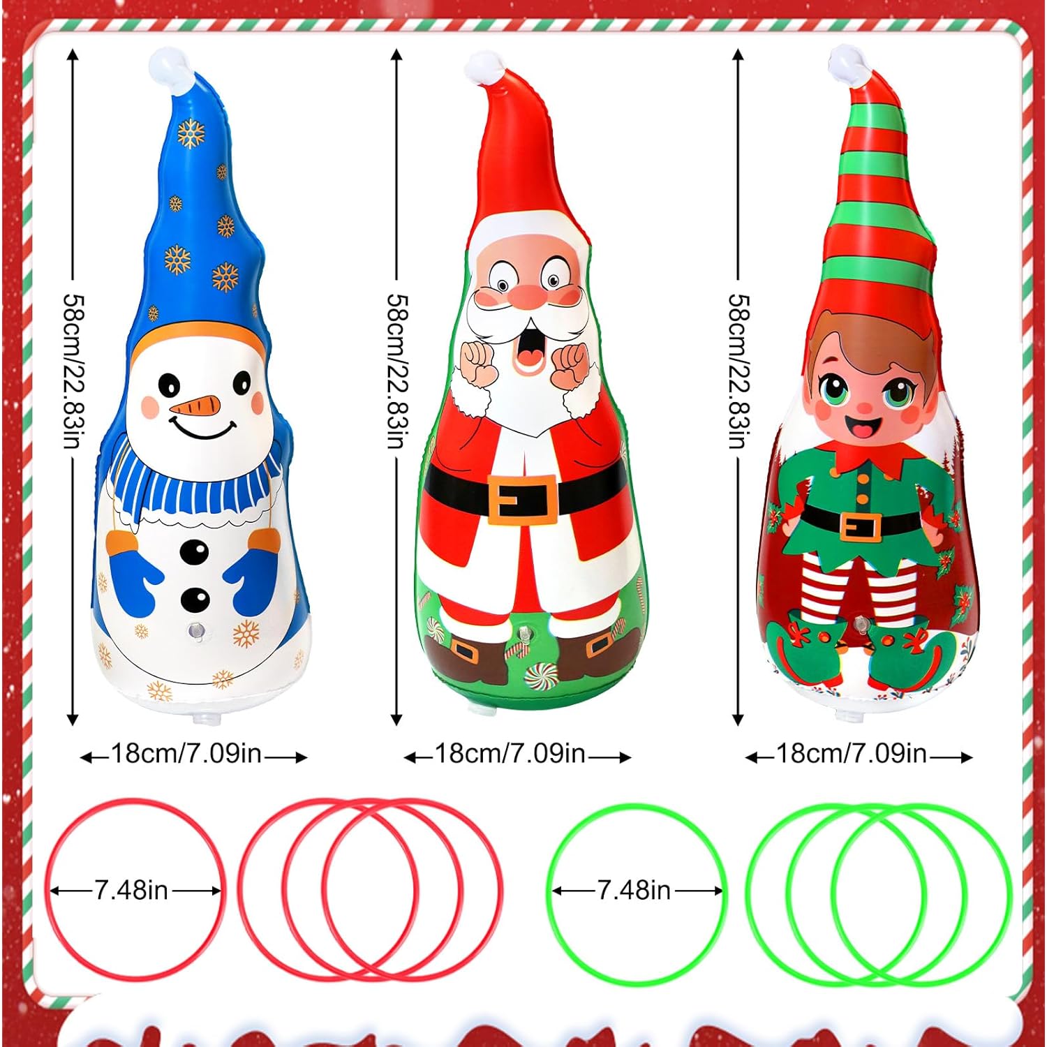 Christmas Games Gifts For Kids & Family, Christmas Inflatable Ring Toss Game Set, Roly-Poly Santa, Snowman & Elf Toys, Office Party Favors Supplies Stocking Stuffers, Xmas Indoor Outdoor Carnival
