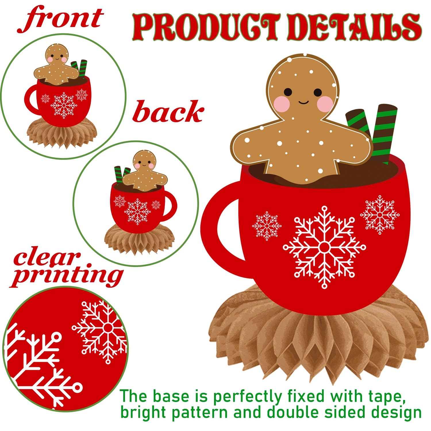 Gingerbread Party Honeycomb Centerpieces 12Pcs Christmas Gingerbread Man Table Centerpieces Gingerbread Theme Table Decorations For Winter Christmas Snowman Party Supplies