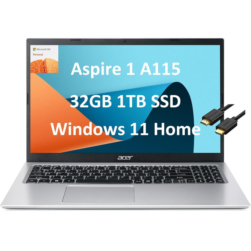 Aspire 1 A115-32-C96U Slim Laptop 15.6" Fhd (Intel Celeron N4500, 32Gb Ram, 1T