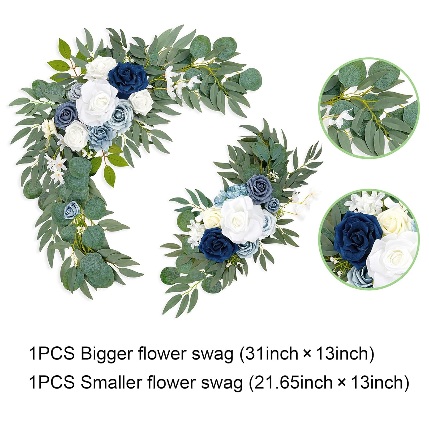 Wedding Arch Flowers (Pack Of 2), Artificial Dusty Blue Flowers Faux Flower Swag Welcome Sign Floral Arrangements For Wedding Ceremony Reception Party Home Decor