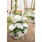 17.5" Tall Free Standing Artificial Flowers Arrangements 2 Pcs Wedding Aisle Runner Chair Decorations Lily White Green Centerpieces For Ceremony Reception Rose Floral Floor Party Outdoor