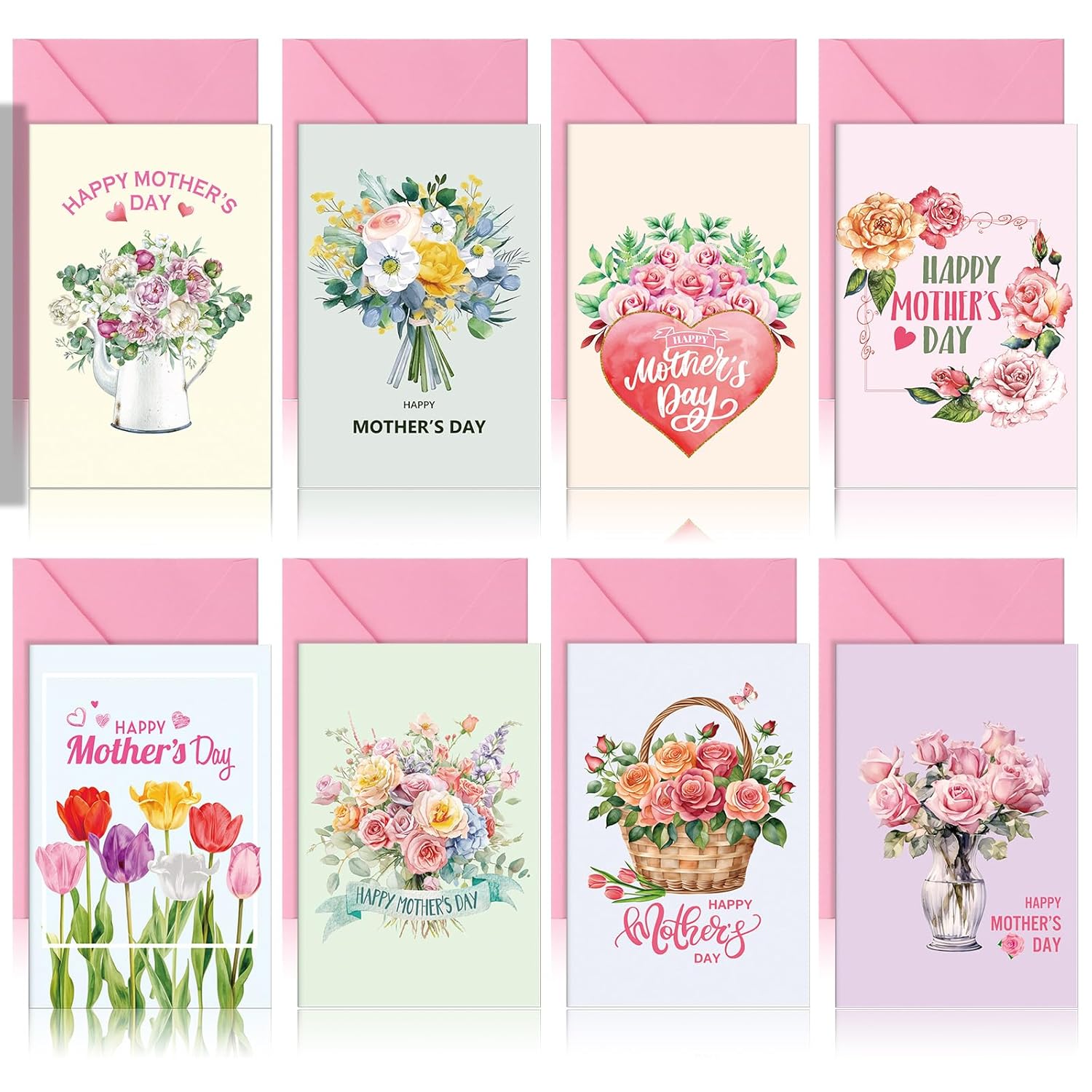 24 Sets Happy Mother'S Day Cards Floral Mom Greeting Card With Envelopes And Stickers Watercolor Heart Rose From Daughter For Party Gifts Supply