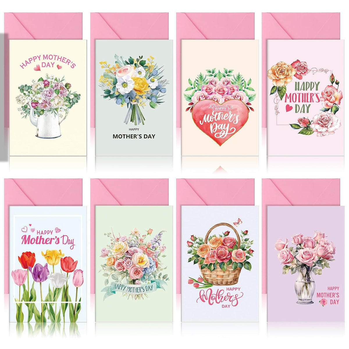 24 Sets Happy Mother'S Day Cards Floral Mom Greeting Card With Envelopes And Stickers Watercolor Heart Rose From Daughter For Party Gifts Supply