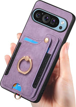 Pixel 9/9 Pro Wallet Case, PU Leather Flip, RFID Blocking, Kickstand - Purple