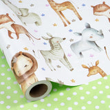 Neutral Baby Shower Reversible Wrapping Paper Roll, Mini Roll, Cute Safari Jungle Animals & Green Polka Dots Gift Wrap For Kids' Birthday, Baby Shower, Nursery Celebrations, 17 Inch X 9.8 Feet