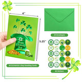 24 Pack St.Patrick'S Day Cards With Envelopes Embossed Shamrock Cards Blank Inside Party Supply Green