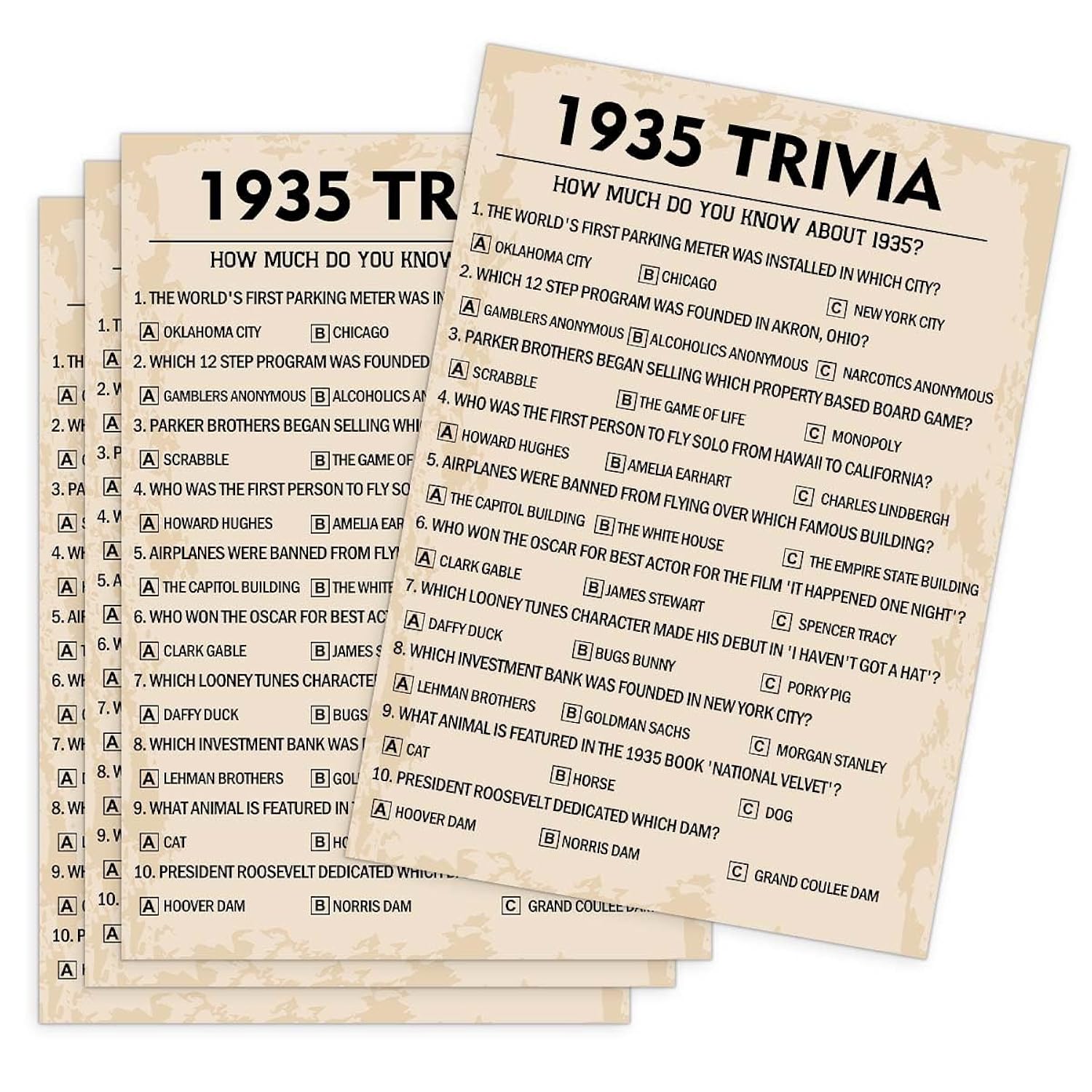 90Th Birthday Party Games, 1935 Trivia Games, Birthday Party Supplies For Adults, Fun 1935S Party Game?Pack Of 30 Cards