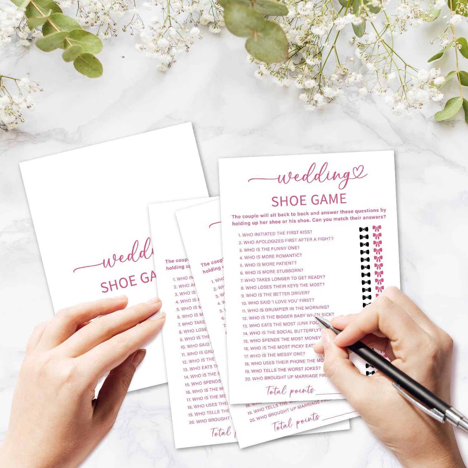 Wedding Shoe Game Cards, Minimalism Wedding Shower Game, 30 Wedding Games Cards, Pink Bridal Shower Games Engagement Party Favors Supplies - B06