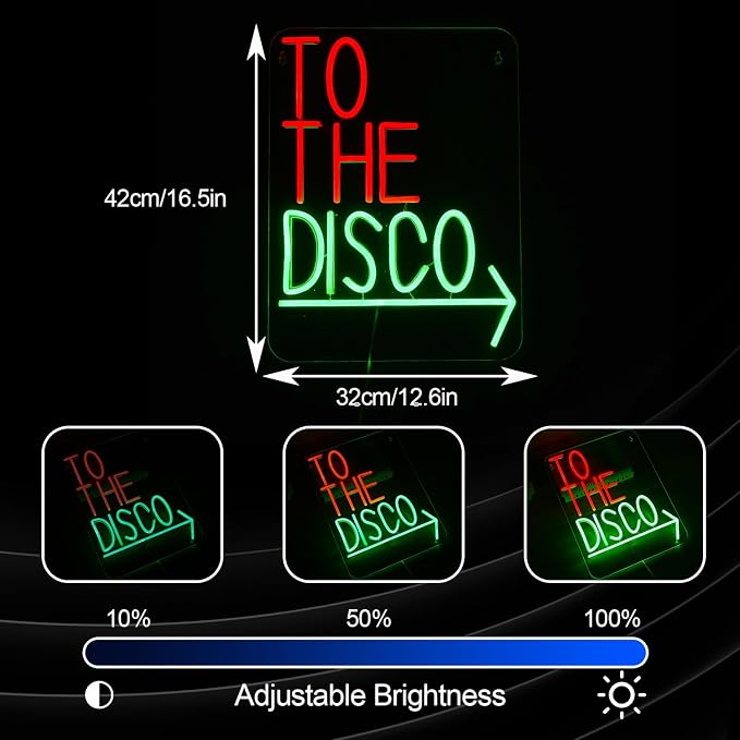 To The Disco Neon Sign LED Wall Light USB Dimmable Arrow Sign for Bar Bedroom Party Decor