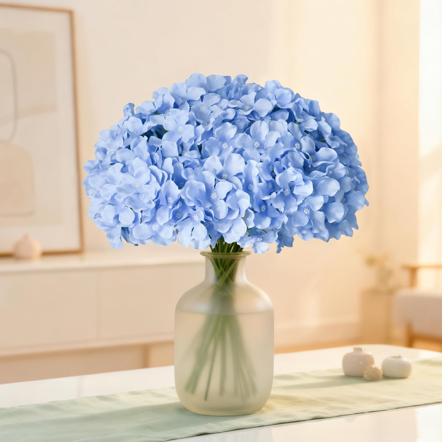 100 Pcs Faux Blue Hydrangea Artificial Flowers Bulk, Fake Silk Hydrangea Flowers Heads With Stems For Wedding Decorations Garden Party Baby Shower Porch Home Decor Table Centerpieces
