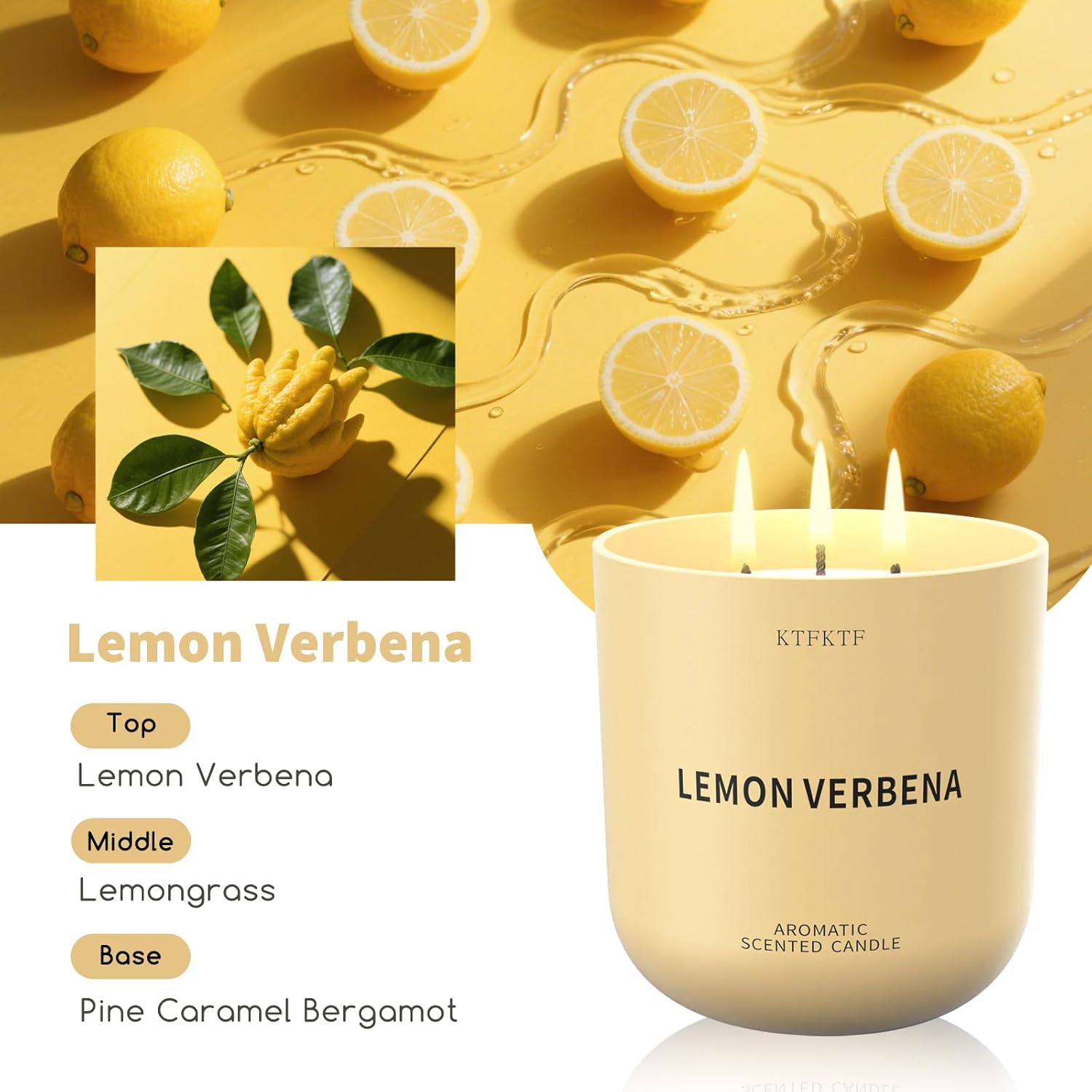 Lemon Verbena Scented Candle For Home, 14.2Oz 80H Long Lasting Aromatherapy Candles For Energy & Focus, Non-Toxic Essential Oil & Soy Wax | Citrus & Herbal Freshness