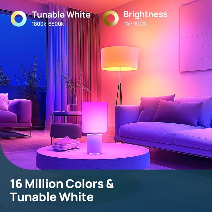 A21 Smart LED Light Bulb 4 Pack Tunable White and Dimmable Wi-Fi Enabled Works with Alexa and Google Home