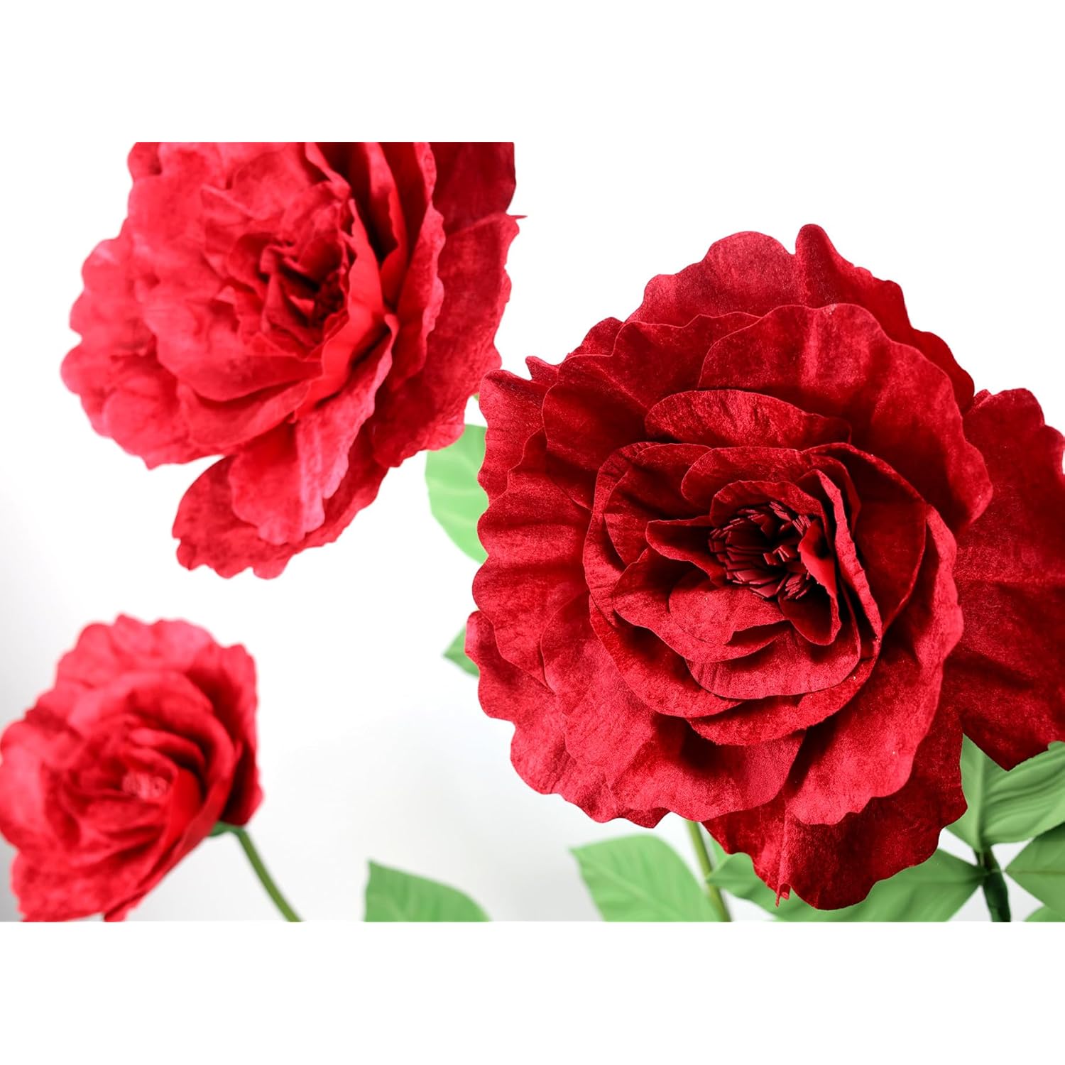 Set Of 3 - Giant Red Velvet Rose Large Handcrafted Artificial Flower Props For Wedding, Home, Party, Event, Backdrop Decoration For Anniversary Birthday Valentine'S Day (Red - Rose Heads Only)