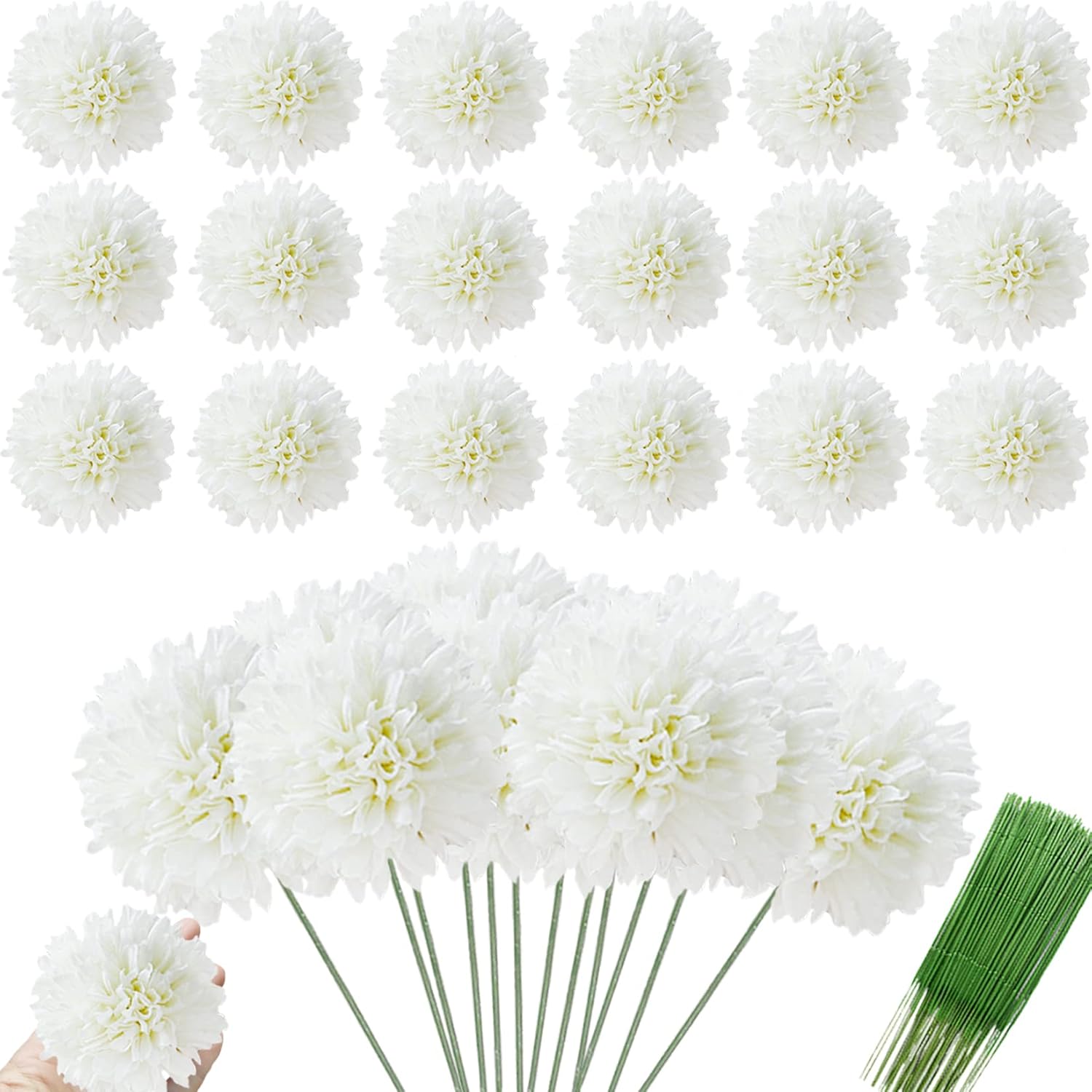 30 Pcs Artificial Chrysanthemums Heads Ball Flowers?Silk Chrysanthemum Ball Bouquet White Bouquets Hydrangea For Home Office Coffee House Parties And Wedding?Milk White?